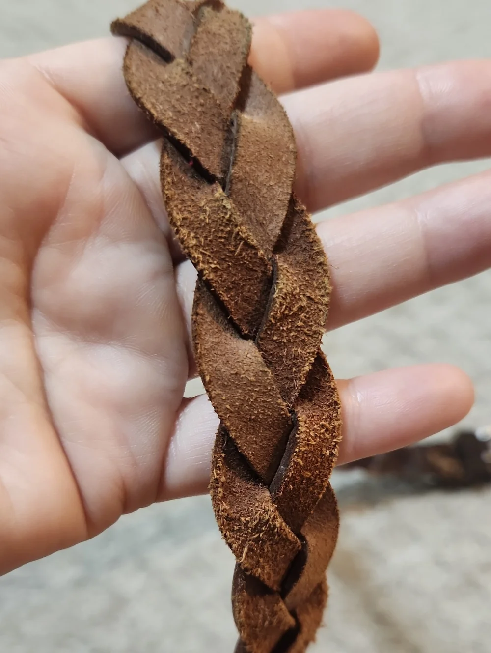 Braided Brown Leather Belt With Silver Tone Buckle & Harness Style Rings Large